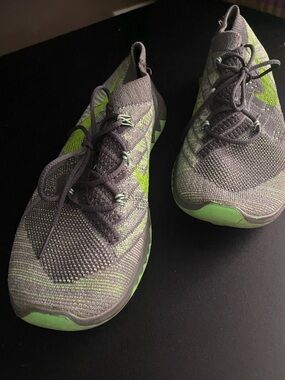 Nike Gray and Lime Green Flyknit Slip-On Athletic Sneakers